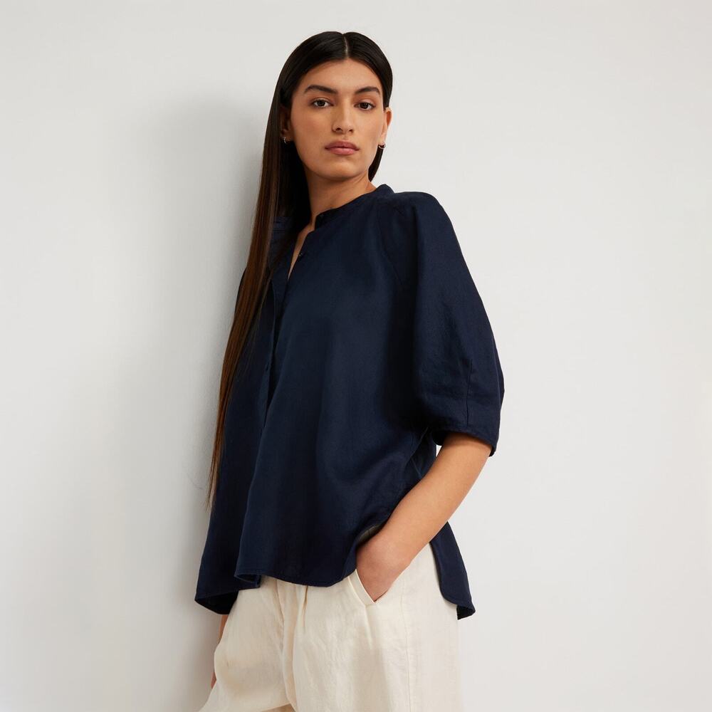 Everlane The Linen Puff Sleeve Shirt Blue Base - Size S